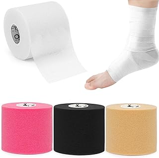 OK TAPE Pre Wrap Tape (4-Rolls) - Athletic Foam Underwrap for Sports, Protect for Ankles Wrists Hands and Knees, 2.75 Inches x 30 Yards - Black/Pink/Beige/White