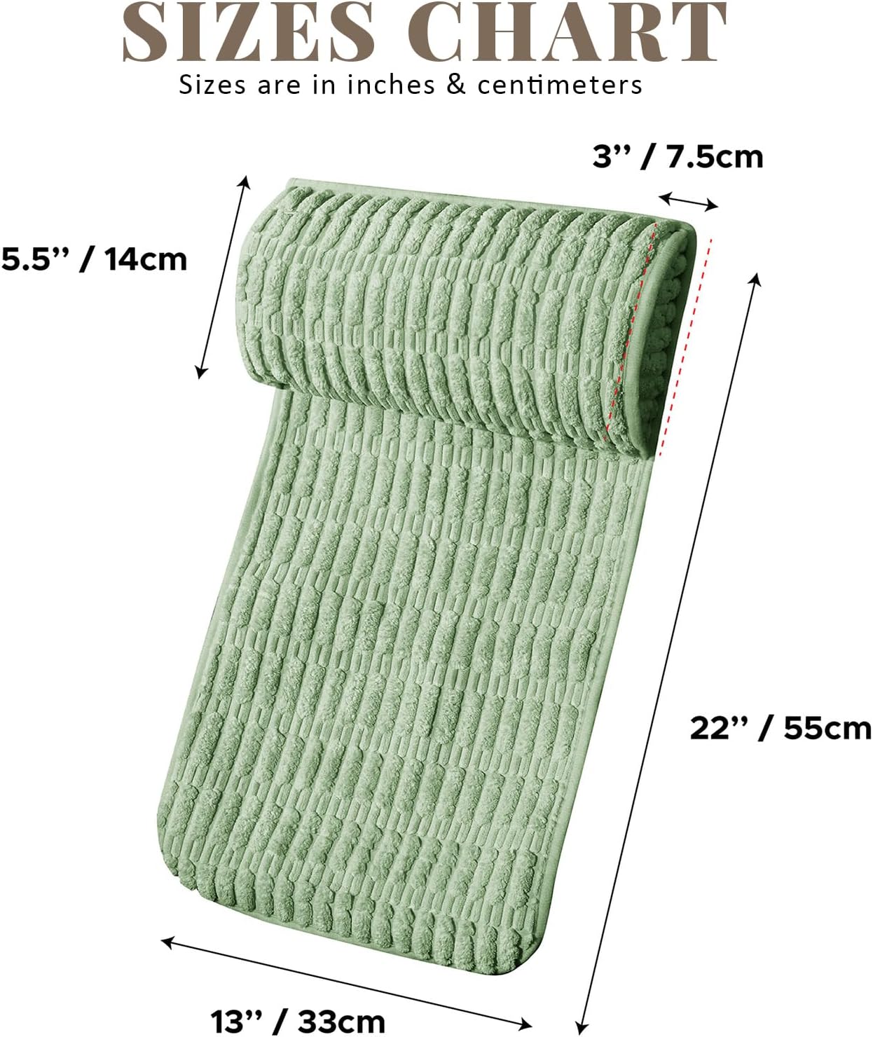 Headrest and Support Pillow,Recliner Pillow for Neck, Head, or Foot for Office or Massage Chairs, Neck Pain Relief and Cervical Support. Nonslip, Zipped Cover. (Green, 5.5" Wx13 Lx3 H)