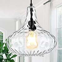 Vista 1 de Glass Large Pendant Lights for Kitchen Island Blown Glass Pendant Light Clear Hammered Shade Hanging Ceiling Lights with Black Finish for for