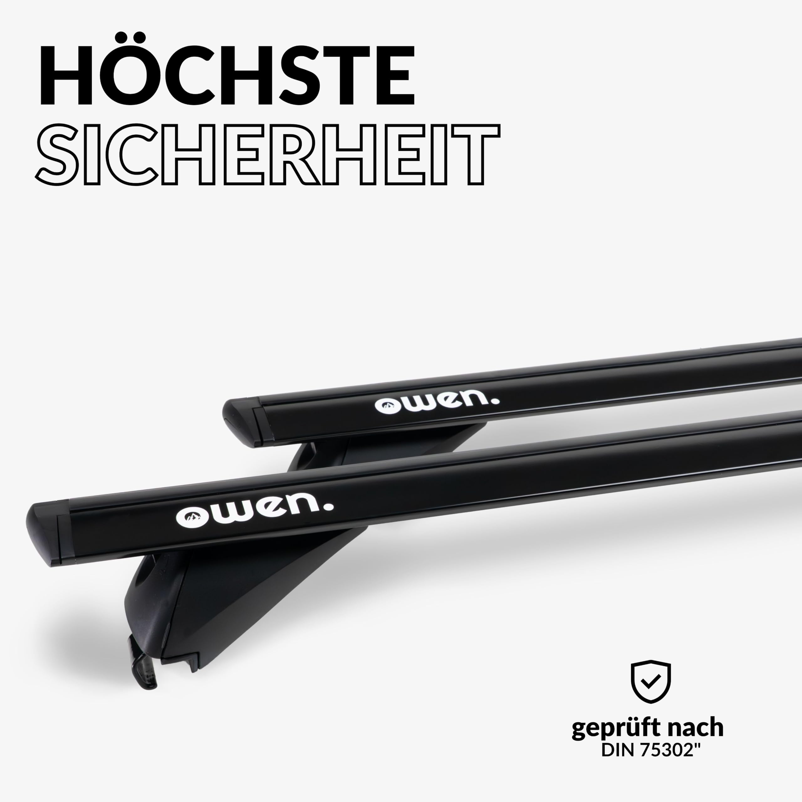 Owen Dachträger 3.0 Pro Schwarz 120cm - für geschlossene & bündige Reling | 90 kg Tragkraft | 2 min Montage | Geprüft nach DIN 75302 |Top-Performance Relingträger für Ihr Auto