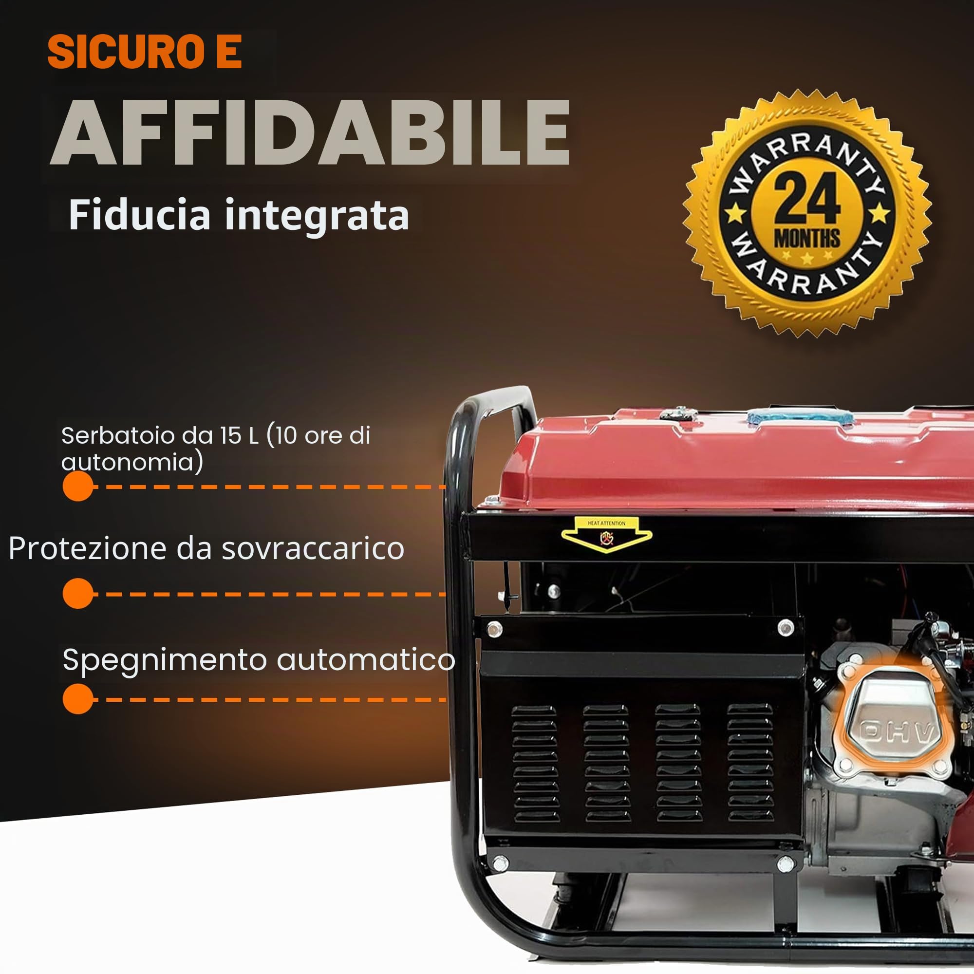 Dealourus T-MAX Generatore di benzina portatile 6000W-E ~ 3,4 KVA 8HP ~ Avvio chiave elettrica silenziosa