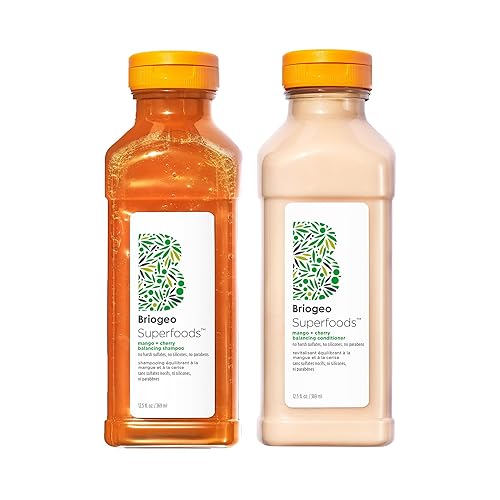 Briogeo Superfoods Mango Cherry Balancing Champú y acondicionador Duo Repone el cabello opaco y seco y apoya el cabello y el cuero cabelludo