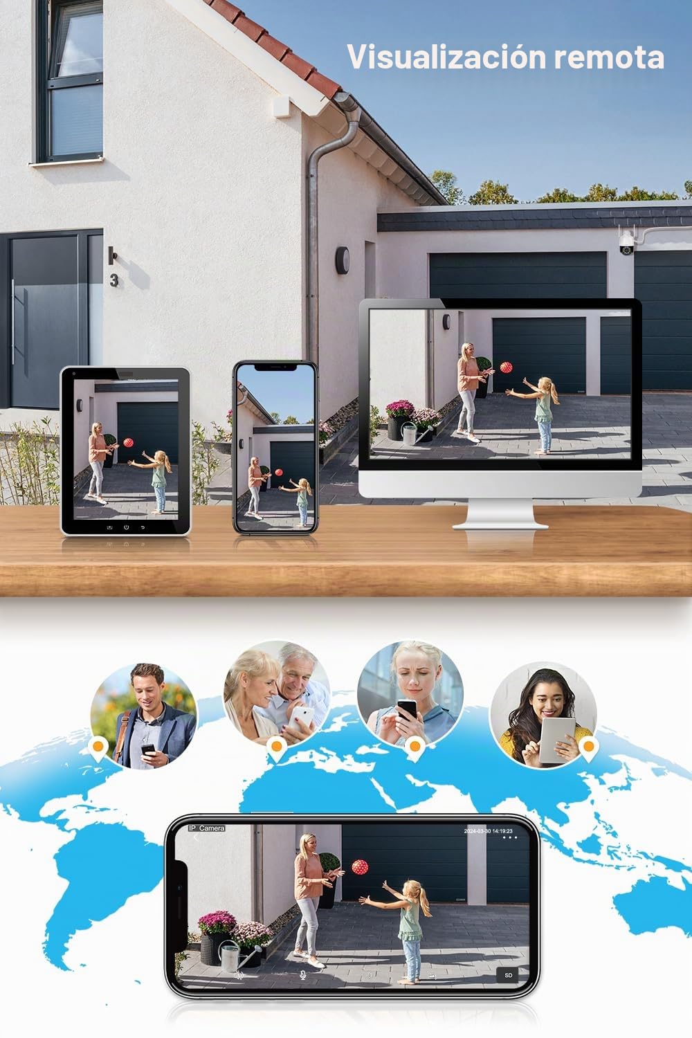 【5MP+360°PTZ】 Jennov Kit Cámaras de Vigilancia, 10CH 5MP NVR y 4X 5MP Cámara PTZ WiFi con Visión Nocturna en Color, Audio Bidireccional, Grabación 24/7, Detección de Personas, Seguimiento Automático