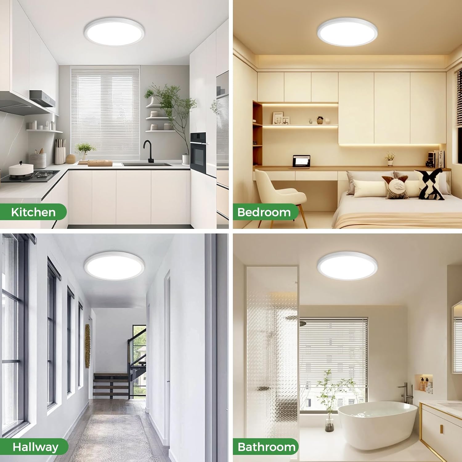 zemty LED Flush Mount Ceiling Light, 15Inch 30W Dimmable Ceiling Lights Fixture, 5 Color Temperatures (3000K-6500K) Black Round Ceiling Lamp for Bedroom, Kitchen, Hallway,Bathroom