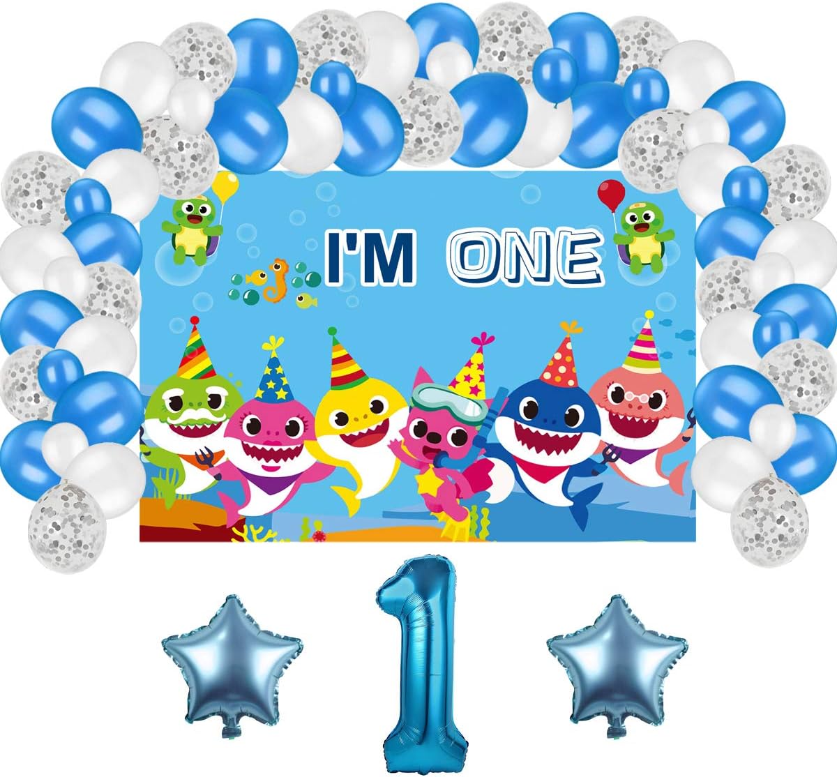 Boy First Birthday Party Supplies Decorations, Backdrop with Balloons Kit for Boys 1st Birthday Photo Background, Gift for Girls or Boys