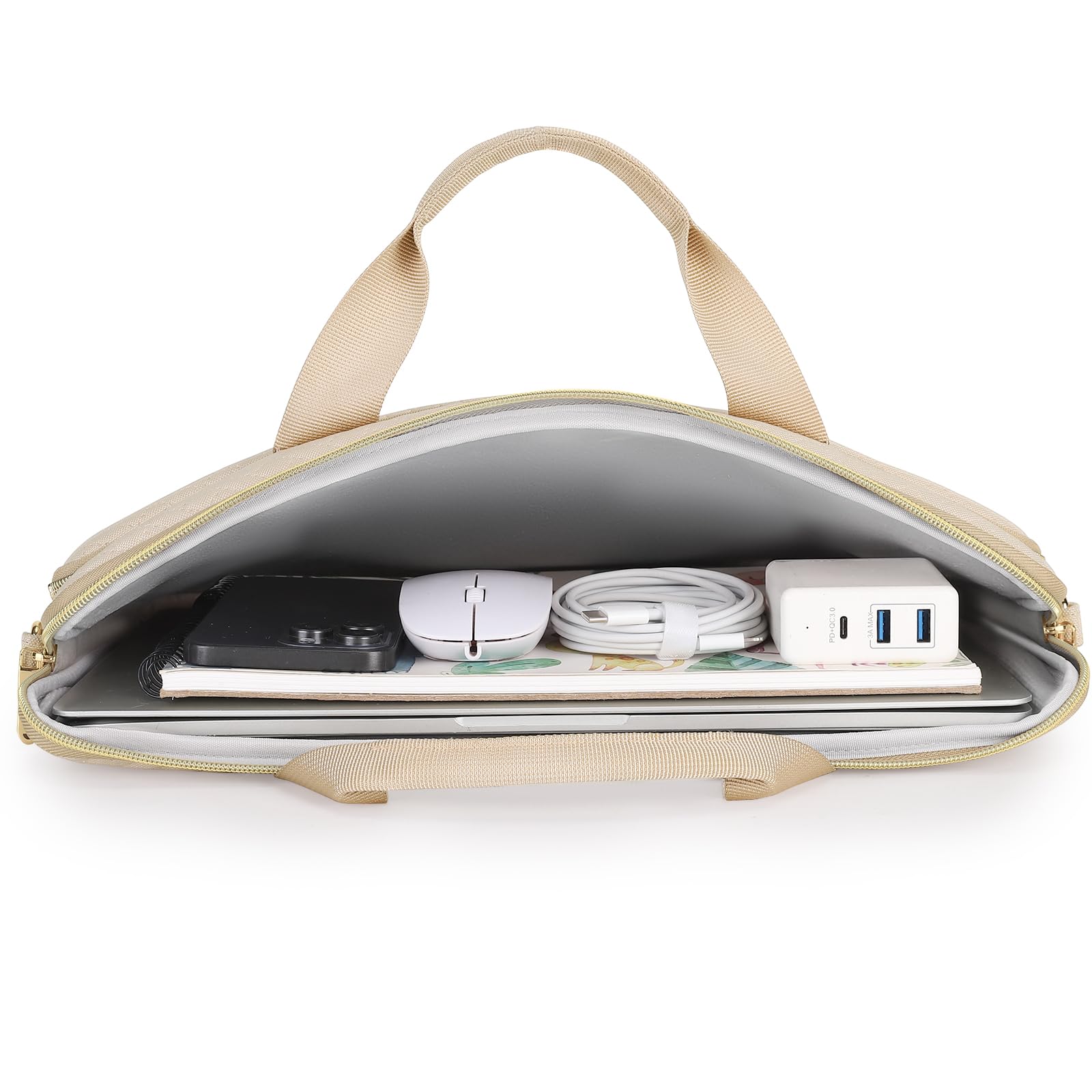 DOMISO Funda para Portatil Ordenador 15.6 Pulgadas,MacBook Pro M4 M3 M2 2025/Pro MAX,Protección Bolsa para 15-16 Pulgadas Lenovo,HP,DELL,ASUS Chromebook,Laptop PC Case Sleeve,con Tirantes，Beige