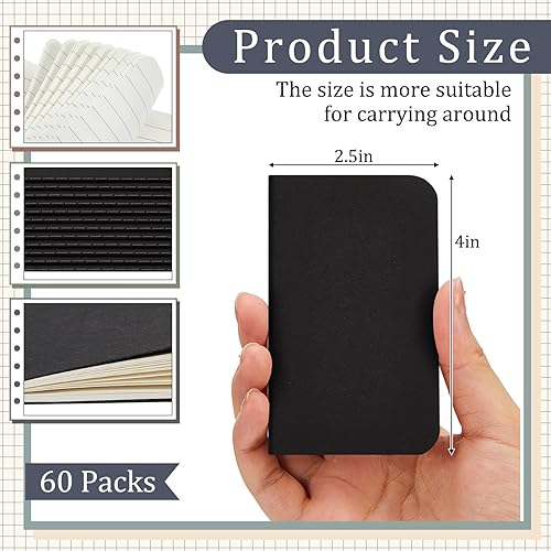 Miniatura 3 de 60 cuadernos de bolsillo a granel, suministros de regreso a clases, 2.5 x 4 pulgadas, papel kraft, pequeño bloc de notas forrado, tapa blanda, lindo