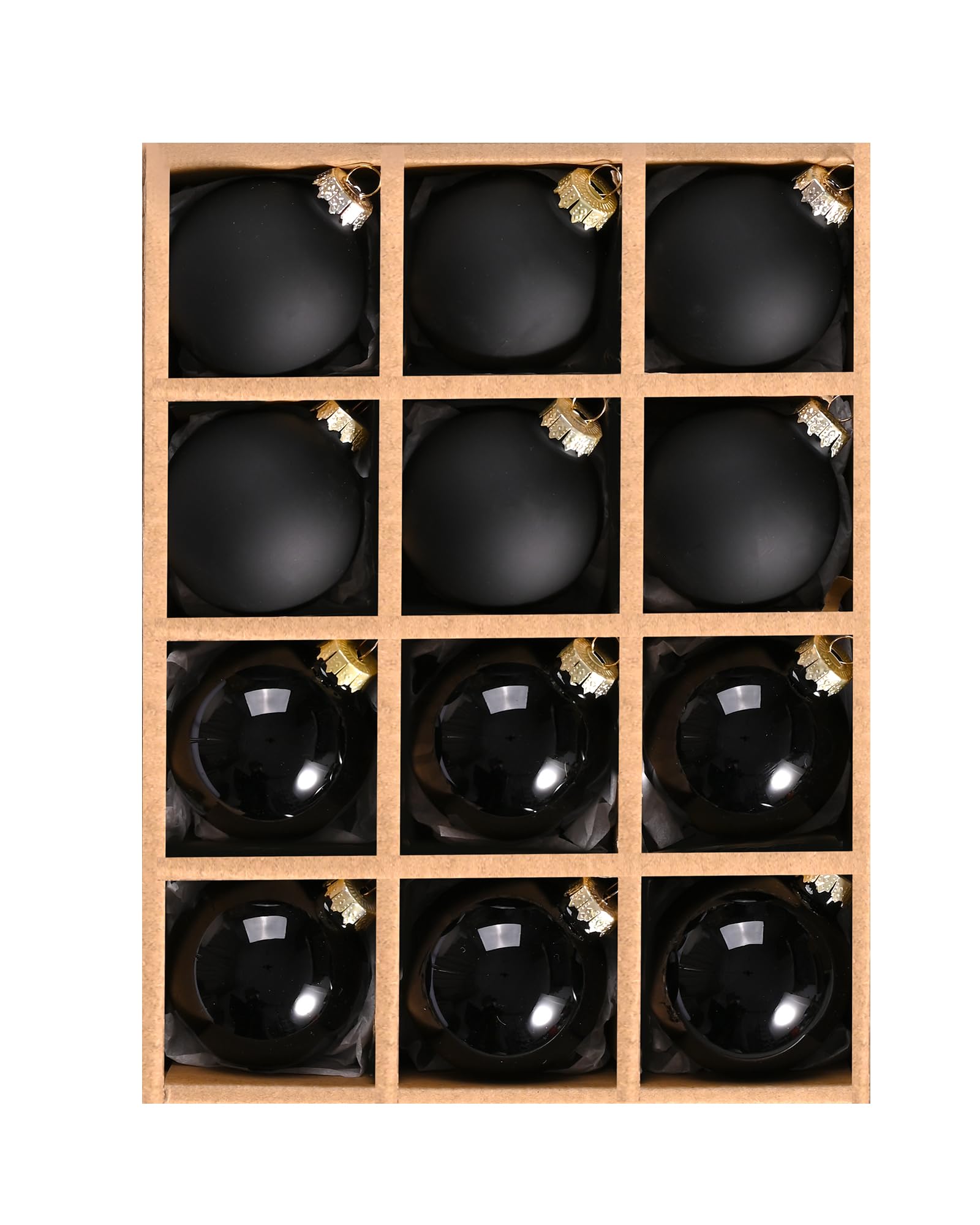 WDS WONDROUS 12Pcs Shiny and Matte Black Glass Ball Christmas Ornaments, Hanging Baubles for Xmas Tree Decoration, 2.36inch Decorative Ball Ornaments for Holiday Halloween Decor