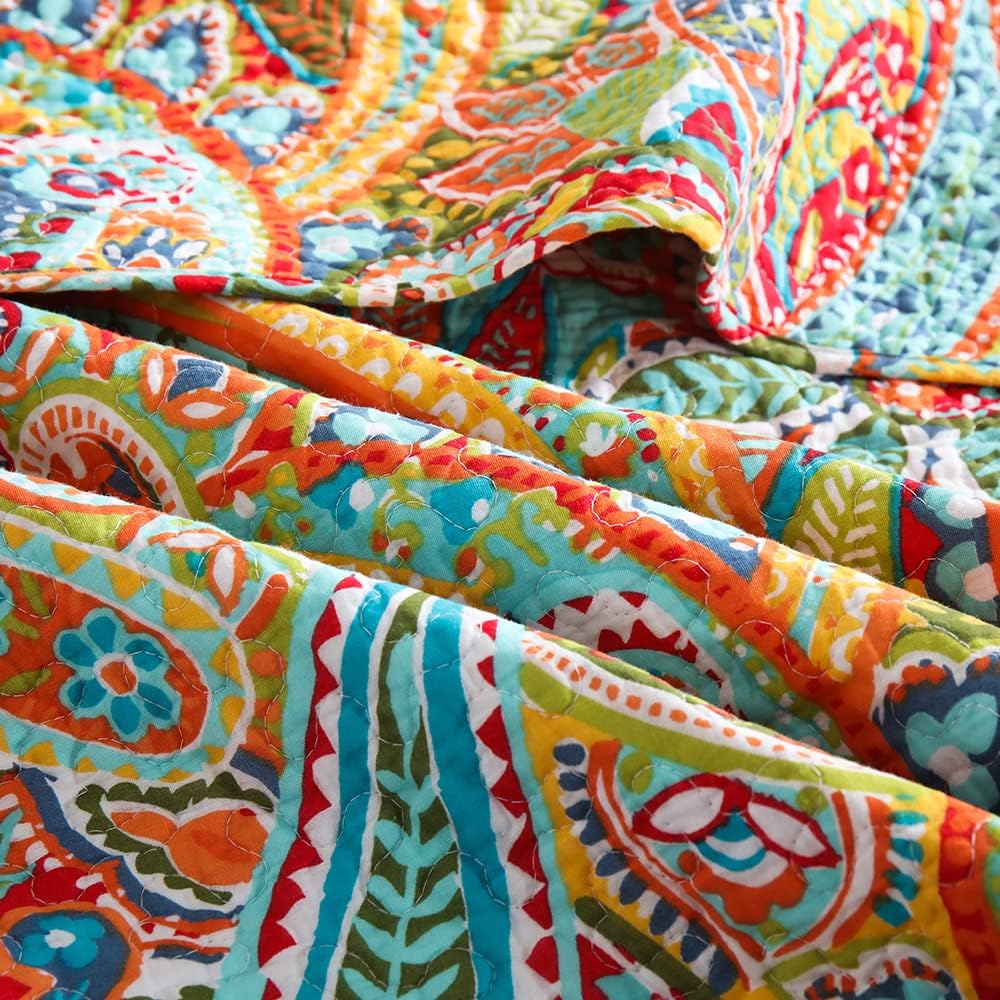 Autumn Dream Cotton Bedspread Quilt Sets, 3 Pieces Reversible Comforter Coverlet Sets, Yellow Gorgeous Paisley,Queen Size - Image 8