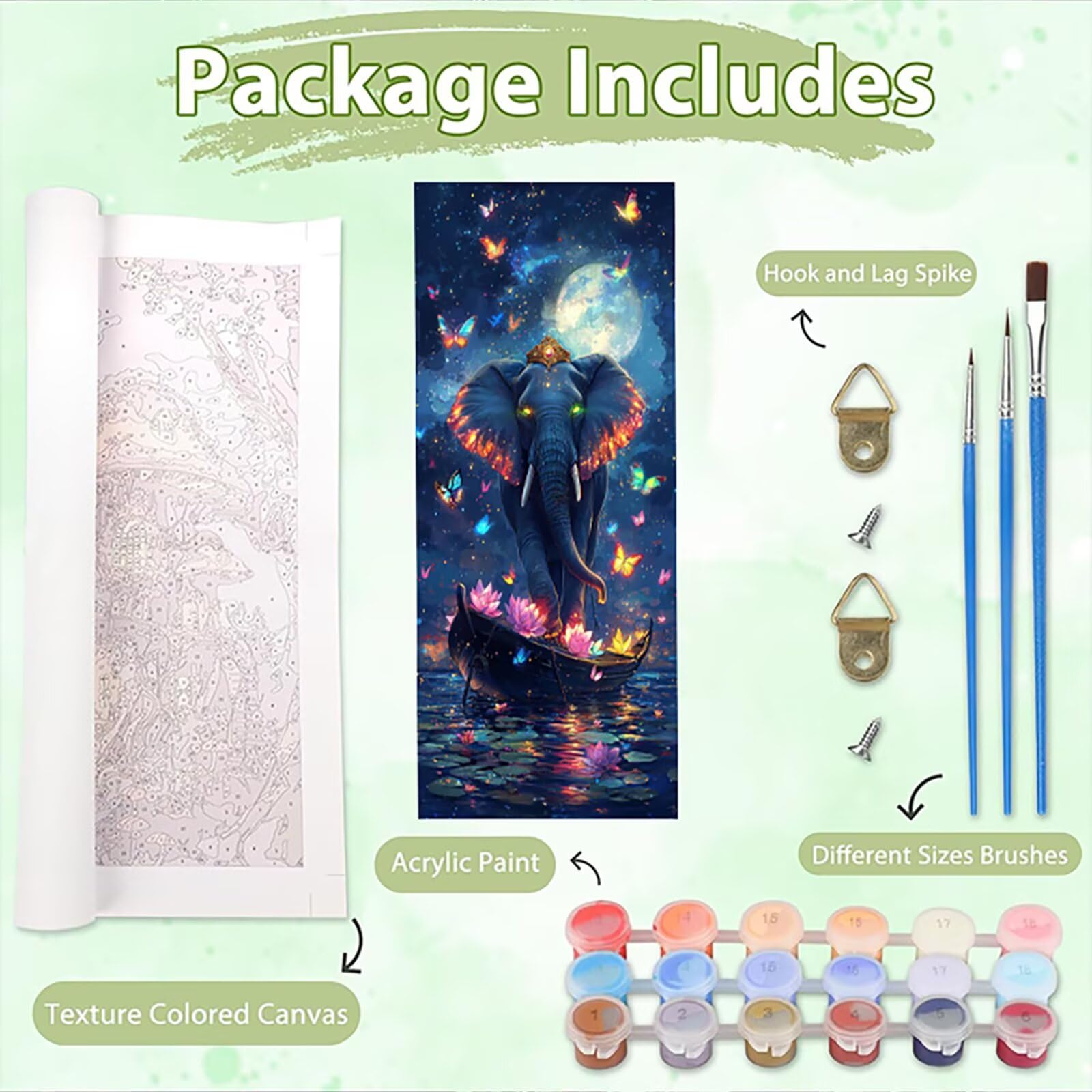 Malen Nach Zahlen 50x150cm Leinwand Elefant Malen Nach Zahlen Erwachsene mit Ohne Rahmen, DIY Kreativ Set für Erwachsene mit Pinseln und Acrylfarbe, Zimmer Deko Schiff Landschaft Geschenk, P0M-605