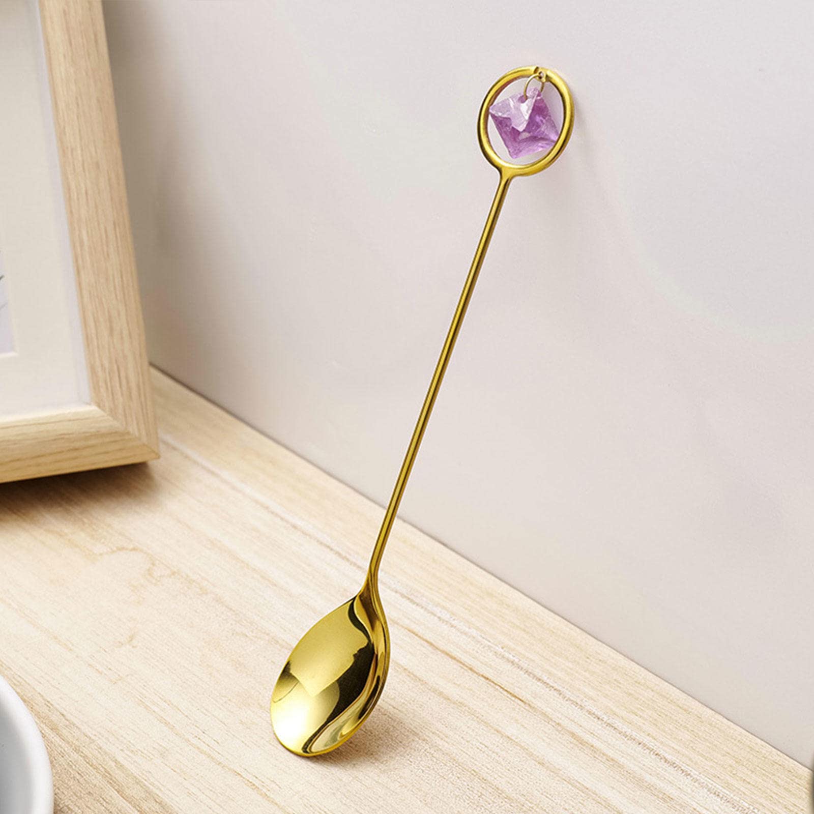 Amazon.co.jp: 蛍石多面体装飾宝石を伴う天然結晶スプーン、 食器用の