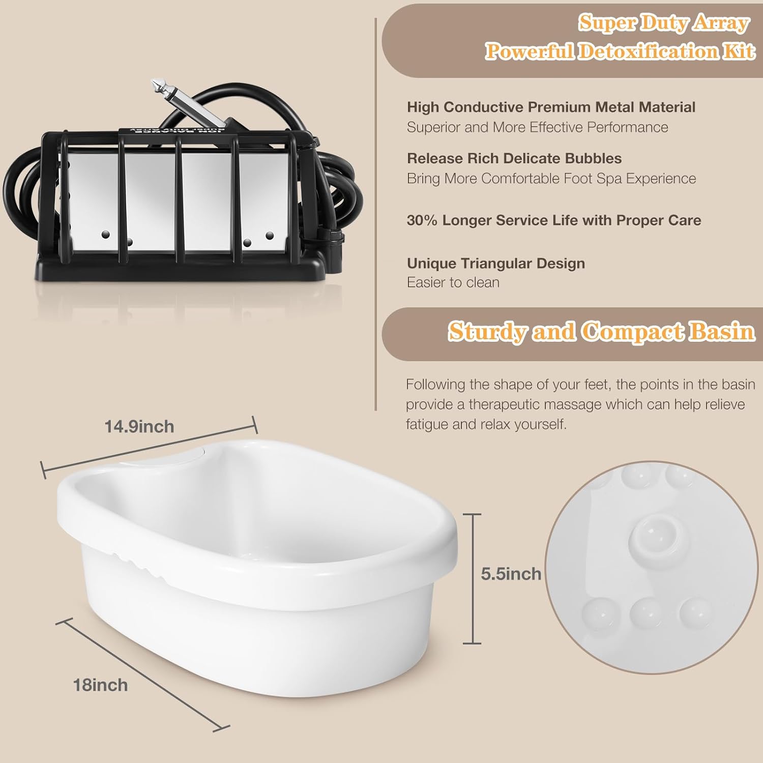 Detailed view of the veicomtech Super Duty Array and foot bath basin dimensions