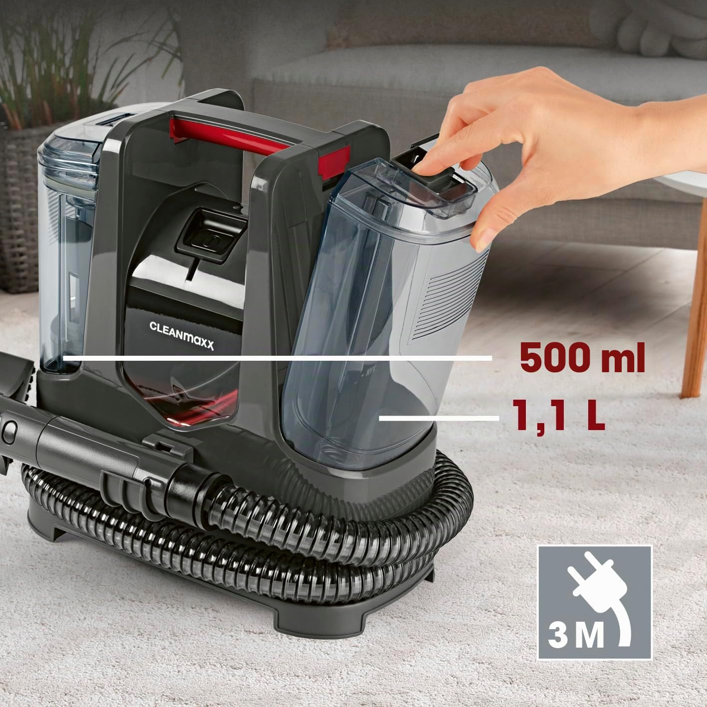 CLEANmaxx Nettoyant pour tapis et tissus d'ameublement compact plus | Aspirateur de lavage inclus EASYmaxx Nettoyeur de tapis | Aspirateur humide et nettoyant pour aspirateur de lavage, adapté pour