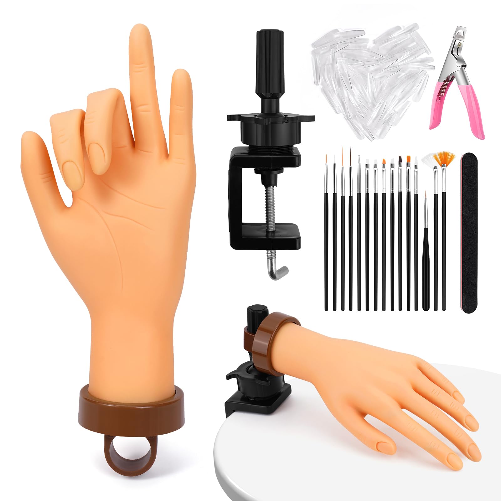 Practice Hand for Acrylic Nails, Bendable Soft Nail Practice Hand, Flexible Plastic Nail Hand Practice, Fake Mannequin Training Hand for Nails Practice (with Clamp Holder) / Black