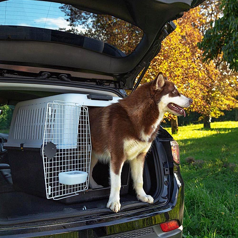 Ferplast Hundetransportbox Transportbox für mittelgroße Hunde Atlas 60, Reisebox für Hunde, Sicherheitsverriegelung, Lüftungsgitter, 61 x 91 x h 68 cm Grau