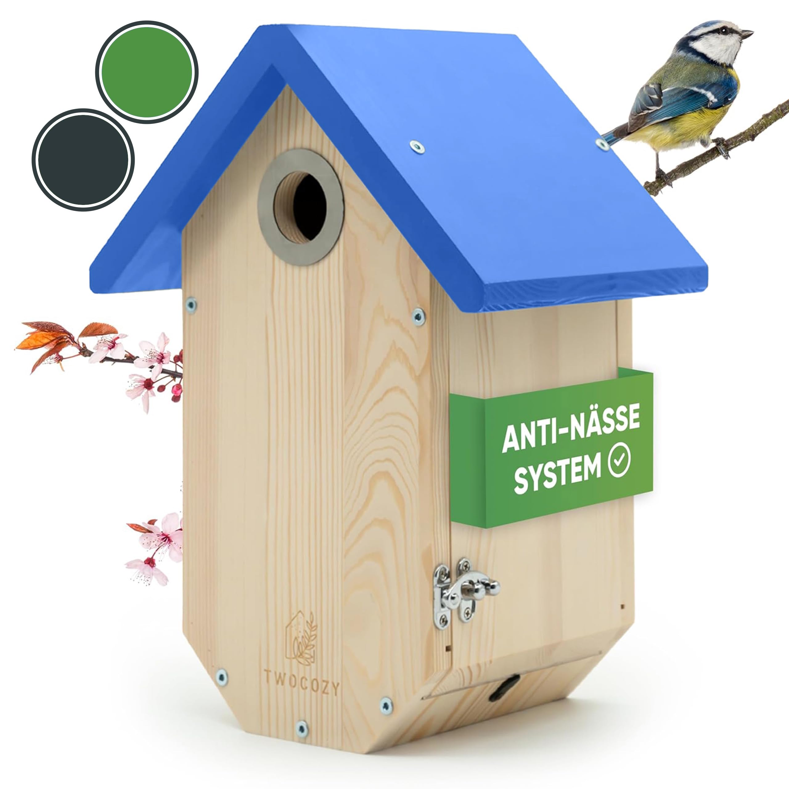 Premium Nistkasten für Meisen | Kohlmeisen [SPECHTSCHUTZ & NESTSCHUTZ] wetterfest & verschraubt | Maße NABU konform | Vogelhaus zum Aufhängen für Meisen - 32 mm (Blau, 17cm x 23,5cm x 32cm)
