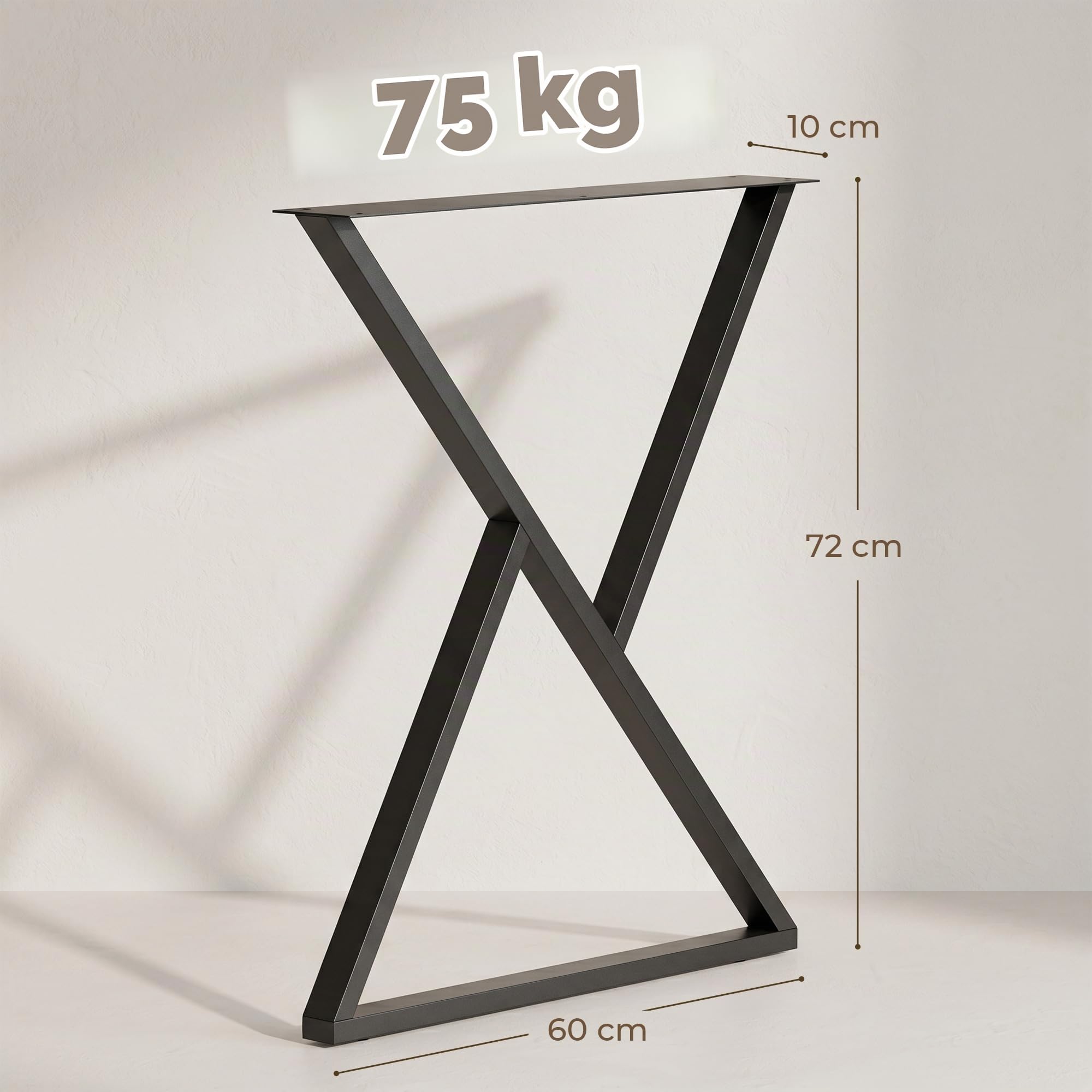HOMCOM Patas de Mesa de Acero Juego de 2 60x10x72 cm Negro Comedor | en Forma de X, para Muebles Industriales, Almohadillas Ajustables, Tornillos, para Mesa de Comedor, Banco