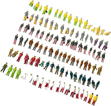 Xafissy 100PCS HO Scale Models People Set, Tiny DIY Resin Painted Mixed Seated and Standing Figures for Miniature Scenes