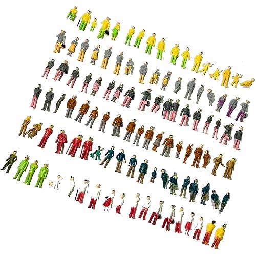 Xafissy 100PCS HO Scale Models People Set, Tiny DIY Resin Painted Mixed Seated and Standing Figures for Miniature Scenes