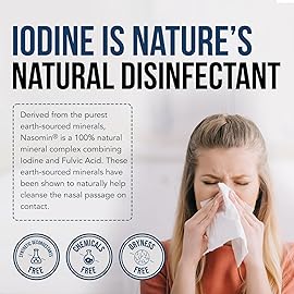 Nasomin Iodine Nasal Spray - Cleanses & Refreshes Your Nasal Passages - Iodine & Fulvic Acid Blend - 150+ Uses Per Bottle - 100% Natural Mineral Formula - (2 oz. Bottle + Nasal Sprayer)