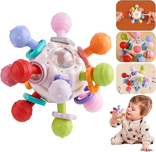 Miniatura 1 de Juguetes sensoriales para bebés de 0 a 6 meses juguete interactivo de silicona 3 en 1 para bebé bola de actividad de sonajero para bebés juguetes de