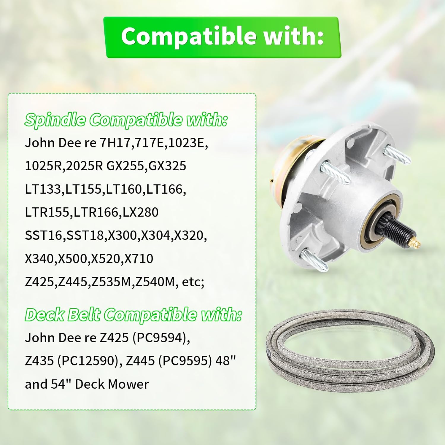 Mower 54" Deck Rebuild Kit for John Dee re, (3) AM144377 Spindle (3) M143520 Blade (1) Deck Belt M158131, Compatible with John Dee re 1025R 1023E GT245 LX288 X320 X340 Z445 Z425 Lawn Mower