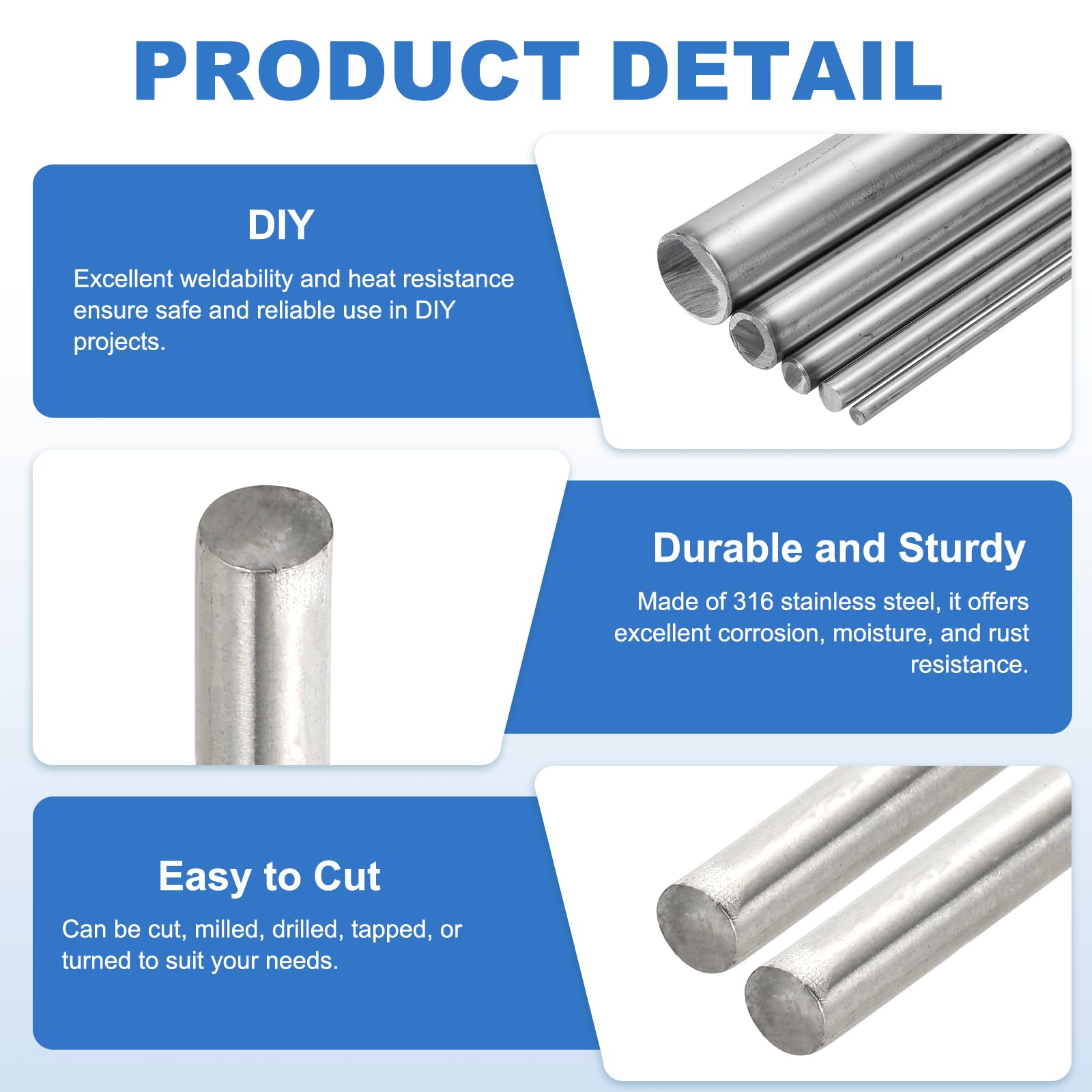 QUARKZMAN Barra Rotonda Acciaio Inox 316 5/8"(16mm) 7.87"(200mm) Lunghezza Barra Piena Tondo Albero Tornitura
