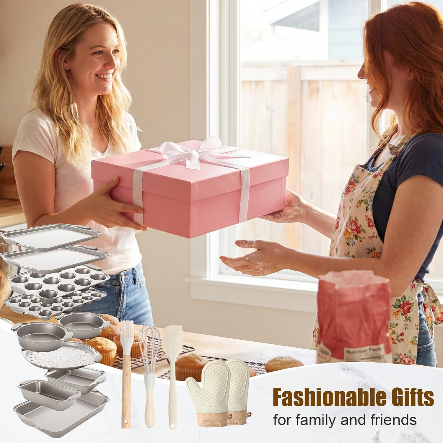 39 Pcs Nonstick Baking Pans Set Stackable Bakeware Set with Silicone Handles, 450°f Oven Safe Easy Release Baking Sheet Sets Cookie Sheets Sets for Cooking