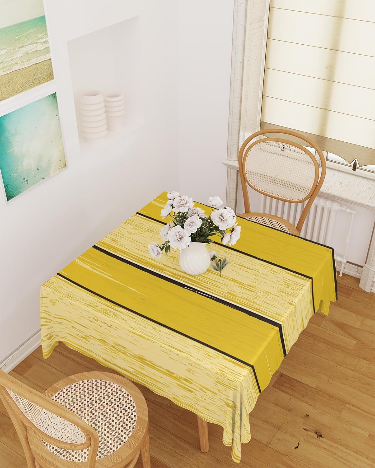 Yun Nist Yellow Gradient Wood Grain Table Cloth Waterproof