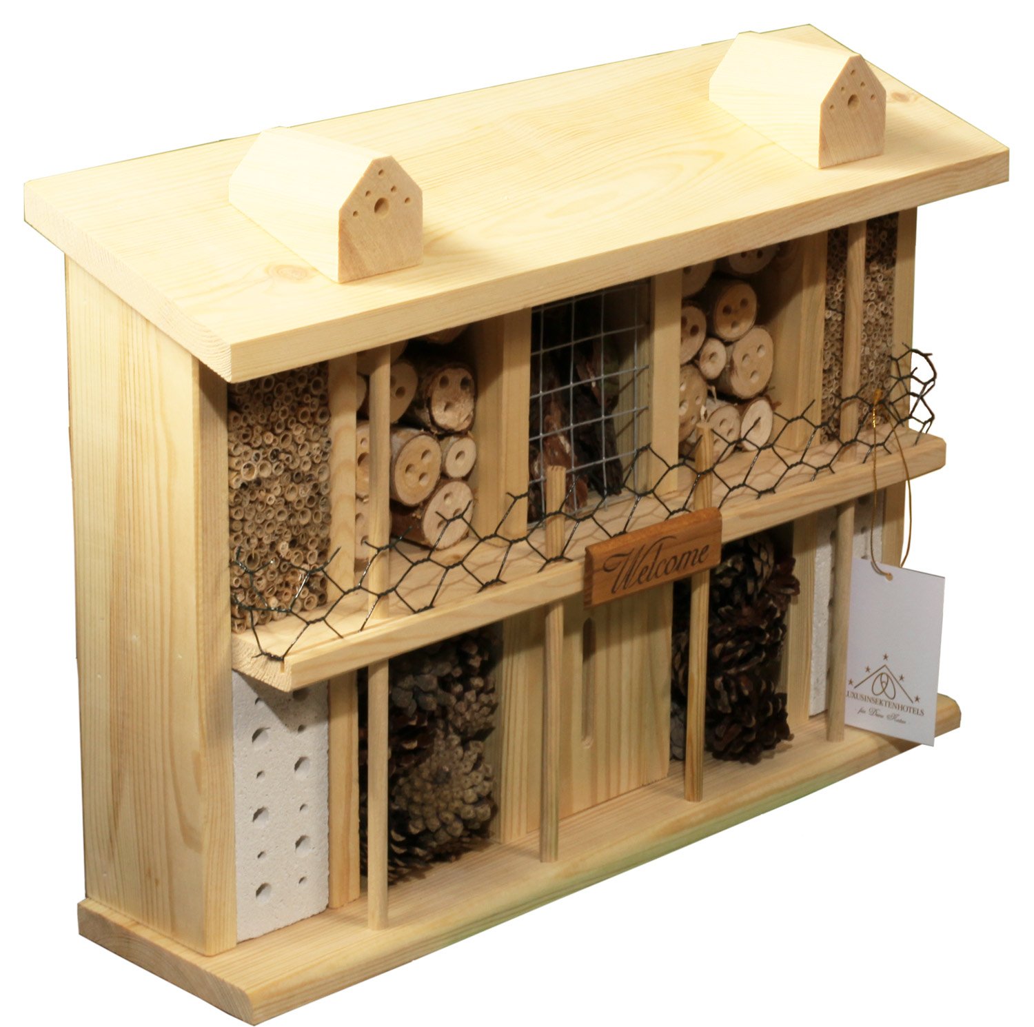 LUXUS-INSEKTENHOTELS 22626e Design Wildbienenhotel "Landsitz Superior" - Insekten Nisthilfe aus unbehandeltem Vollholz - Nistplatz für Nützlinge im Garten - 47 x 12,5 x 34 cm - Natur