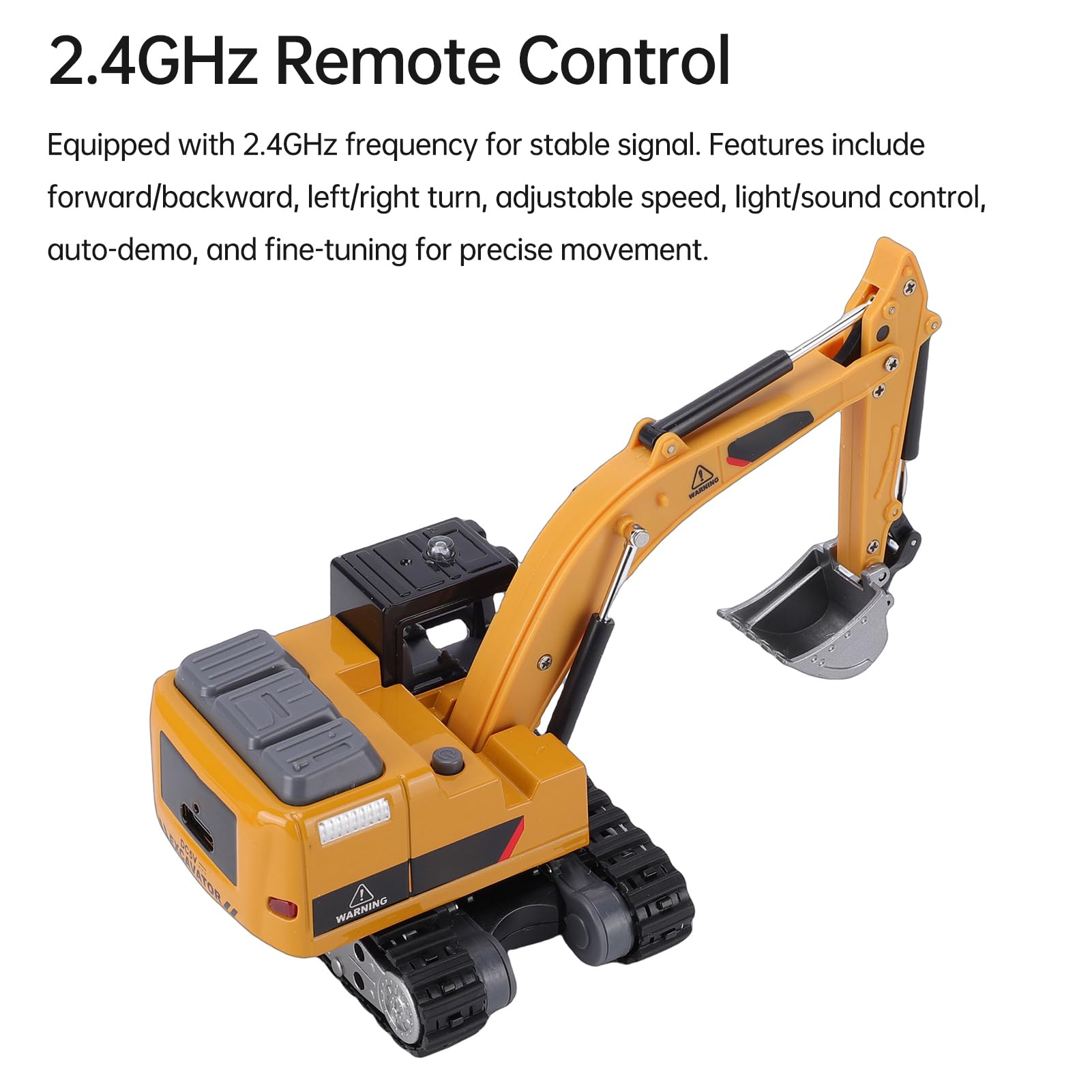 Pelle RC 1/64 Véhicule de Construction télécommandé avec Lumières et Sons Camion D'ingénierie 2,4 GHz Batterie Rechargeable Portée à Distance de 15 M Idéal pour Les Amateurs