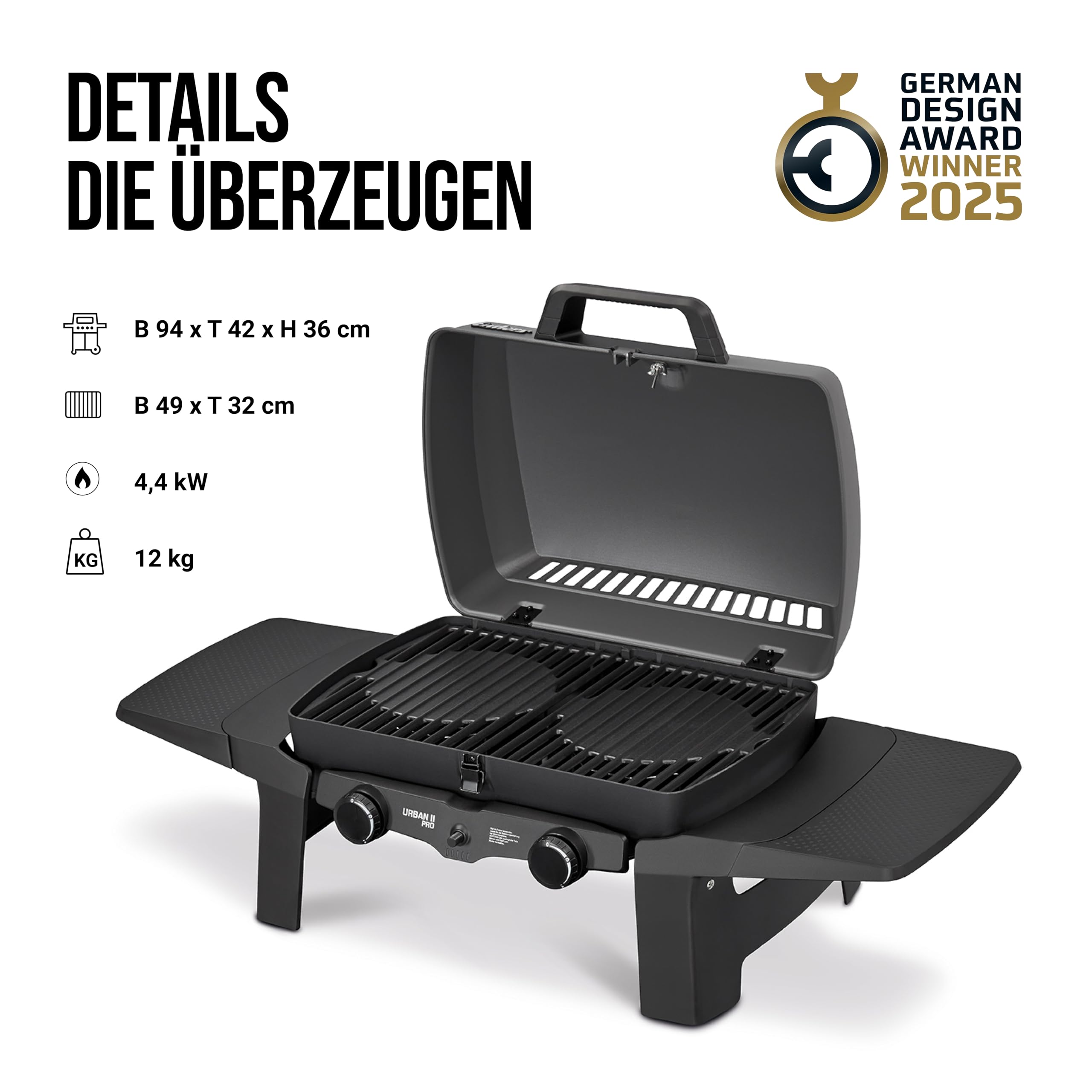 Enders Urban II Pro Gasgrill Tischgrill 2 Brenner Edelstahl mit Thermometer Gusseisen-Rost