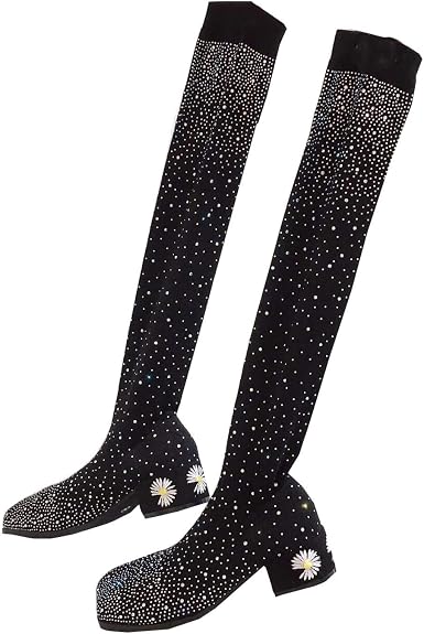 Amazon.com: Invierno Skinny Calcetines Botas Starry Rhinestone Knit  Cuadrado Toe Grueso Tacón Sobre La Rodilla Botas : Ropa, Zapatos y Joyería