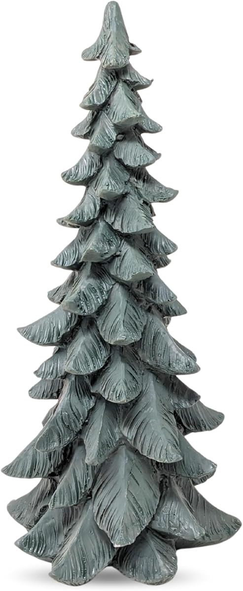 Figura de árbol de hoja perenne de resina de 14 pulgadas, escultura rústica de abeto de pino | Decoración de adorno de mesa de cabaña de bosque inspirada en el bosque para la repisa de la mesa del escritorio de la oficina en casa, regalo único de la naturaleza