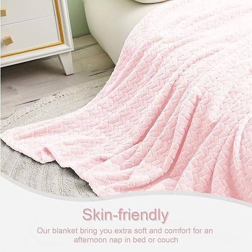 Miniatura 6 de Exclusivo Mezcla - Manta de tamaño individual de vellón, color rosa claro, para cama, 90 x 66 pulgadas, suave, acogedora, en 3D, de franela, en