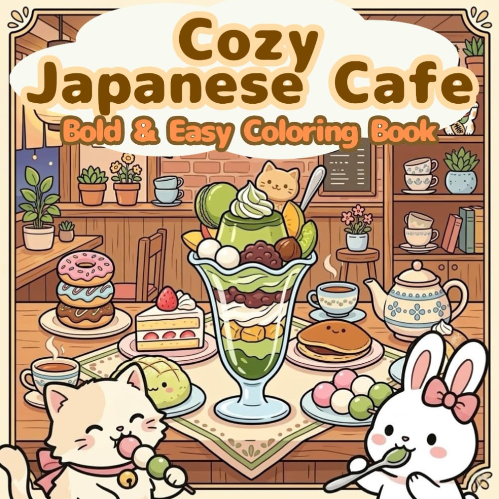 Cozy Japanese Cafe: Bold & Easy Coloring Book (Cozy Japan Coloring Series)
