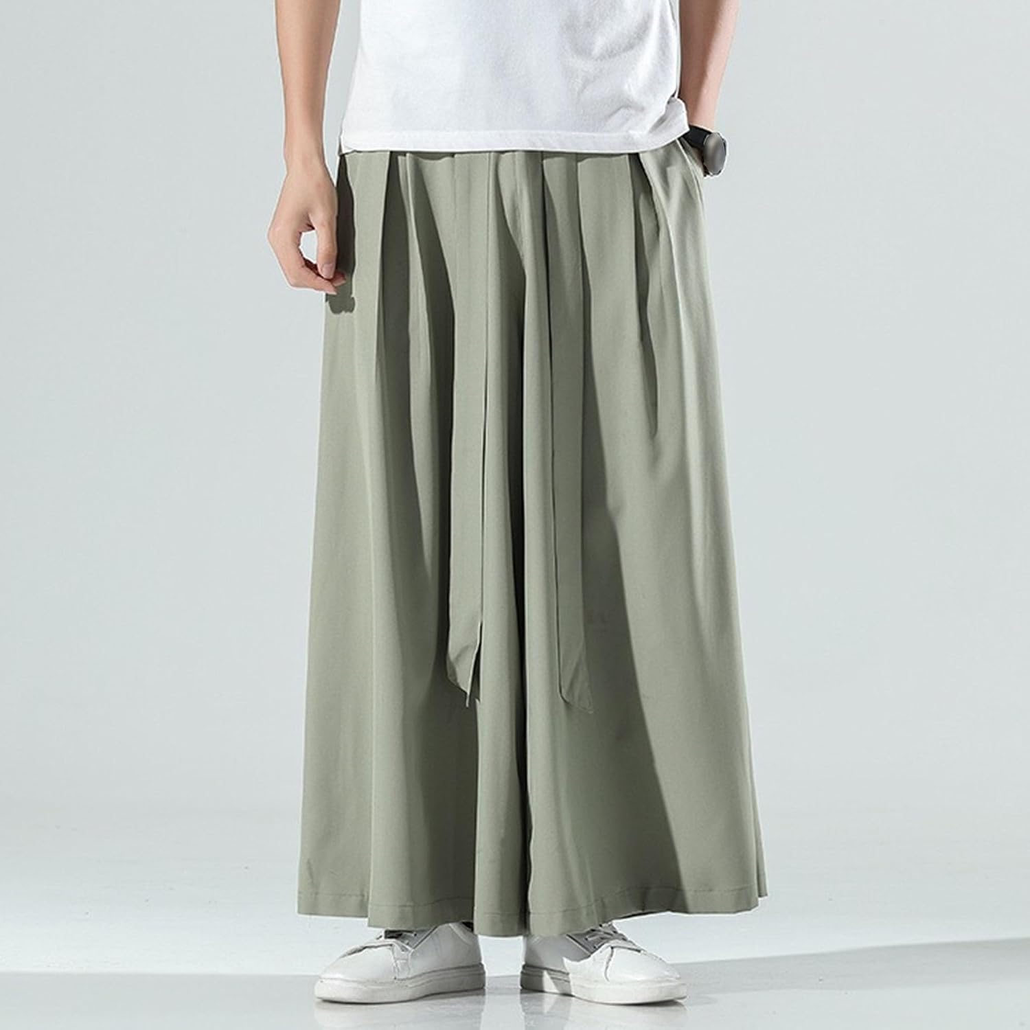 Men's Oversize Drawstring Hip Hop Pants Solid Wide Leg Outdoor Casual Pants Chinese Comfort Lightweight Trousers