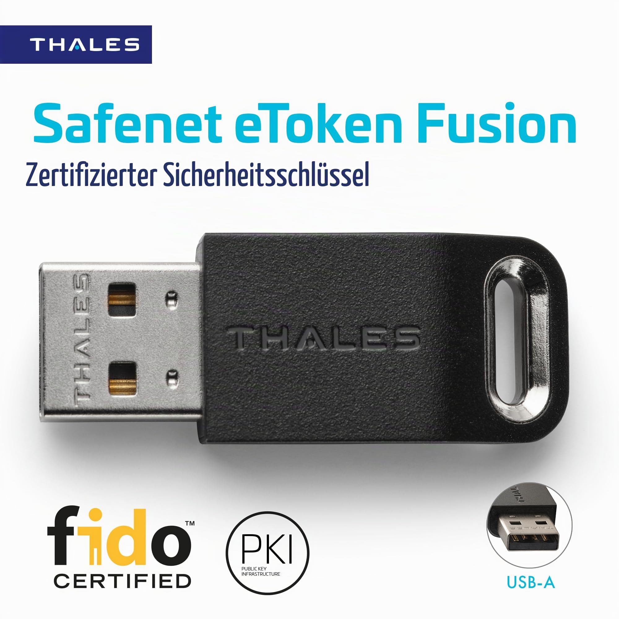 Thales SafeNet eToken Fusion, FIDO2-zertifizierter Sicherheitsschlüssel, USB-A, für Digitale Zertifikate oder FIDO2-Authentifizierung auf Web-Apps und Desktops