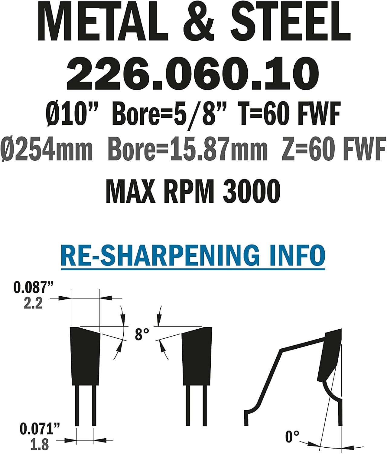 CMT 226.060.10 Industrial Dry Cut Steel Saw Blade, 10-Inch x 60 Teeth 8° FWF Grind with 5/8-Inch Bore