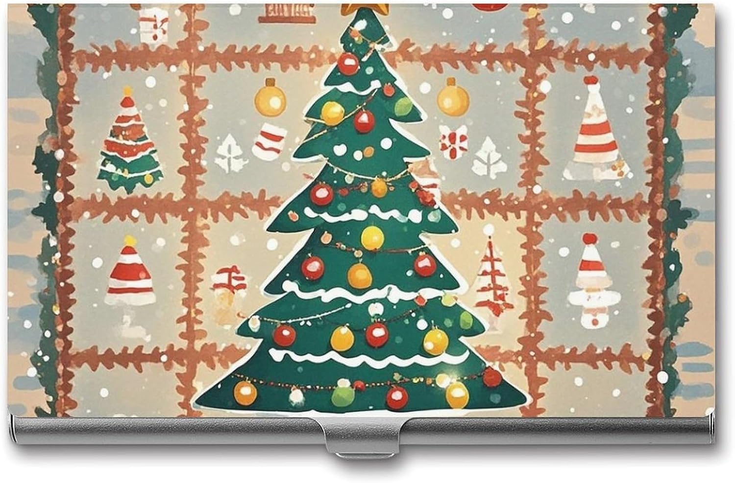 Christmas Tree Mat Business Card Case Metal Slim Business Card Holder Professional Name Card Holder Pocket Metal Case Business Card Wallet Pocket Wallet Name Card Case for Women Men