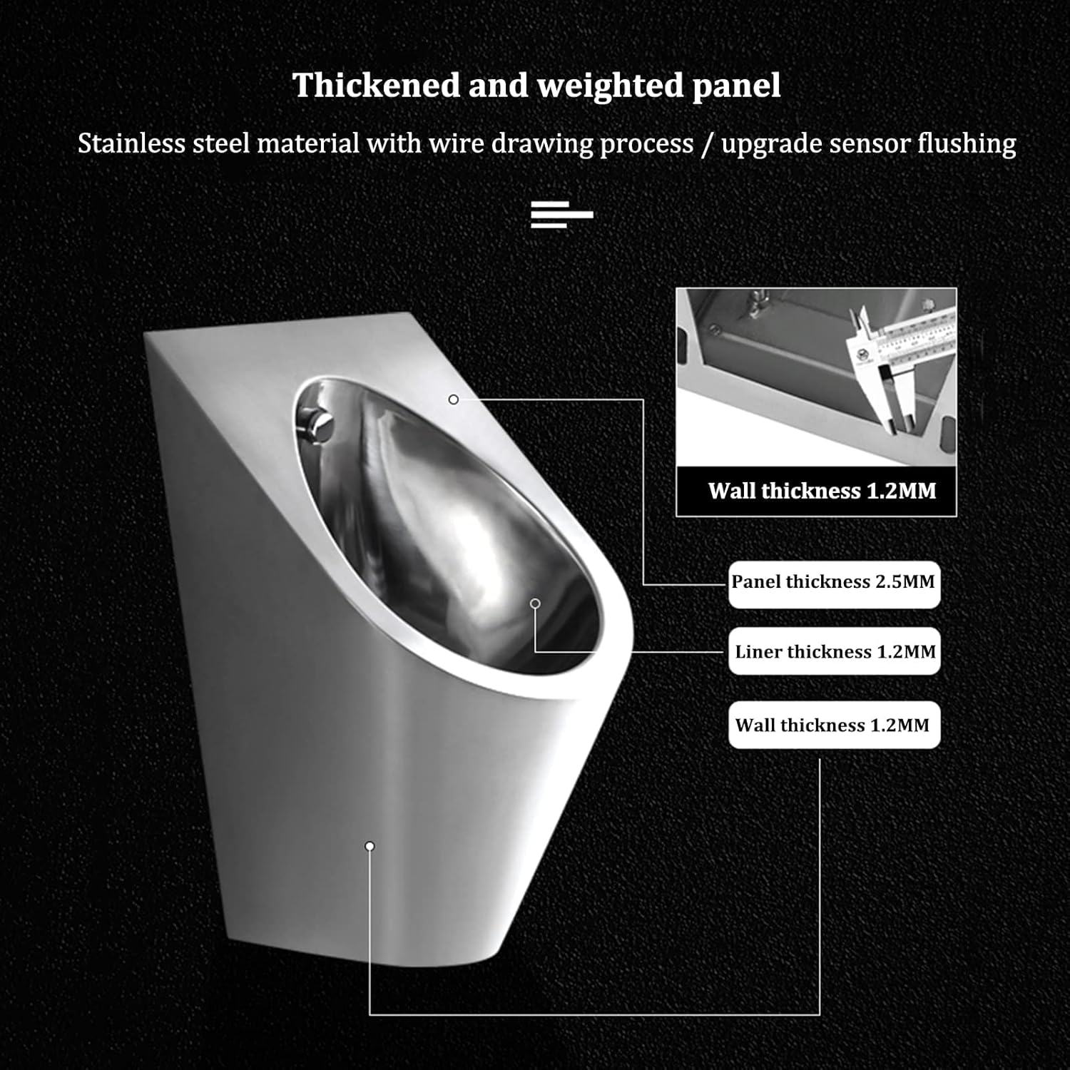 Stainless Steel Men's Urinal, Smart Contact-Free Wall-Mounted Urinal, Anti-Clogging Flush Toilet, Anti-Overflow Vertical Urinal with Automatic Flush Valve, Used in Bars, Public Toilets