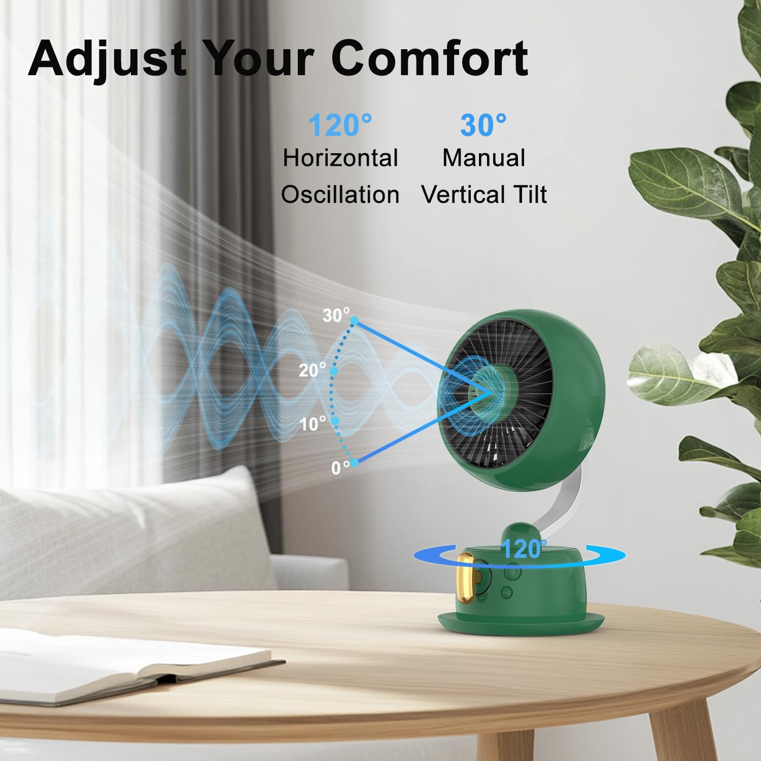 Ventilatore magnetico da scrivania per aromaterapia, batteria da 10 ore, oscillazione automatica a 120° e silenzioso 27 dB, ricaricabile USB-C, ventilatore da ufficio con luce notturna, compatto, per