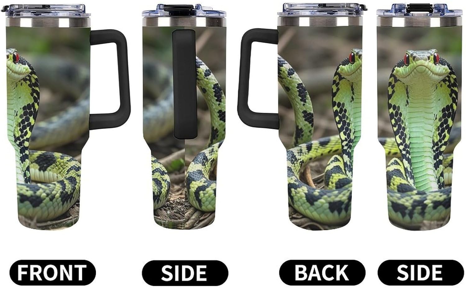 Cobra Snake Tumbler 40 Oz with Handle&Lid Large Car Cup Stainless Steel Vacuum Travel Mug Insulated Water Bottle Leak-proof Portable Coffee Cup for Home Car Outdoor
