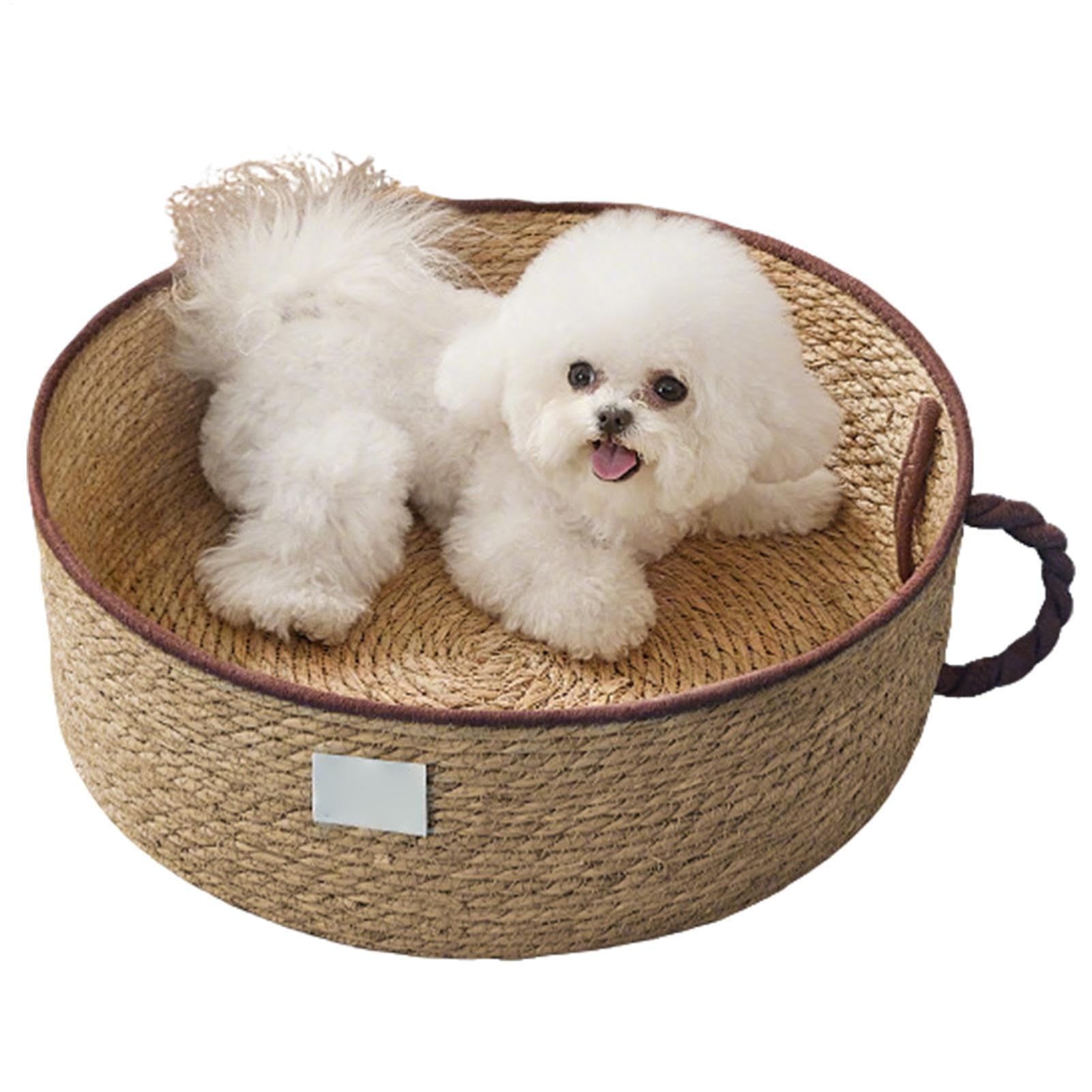 Cama para gatos con diseño de taza y cesta de mimbre trenzada a mano para dormitorio