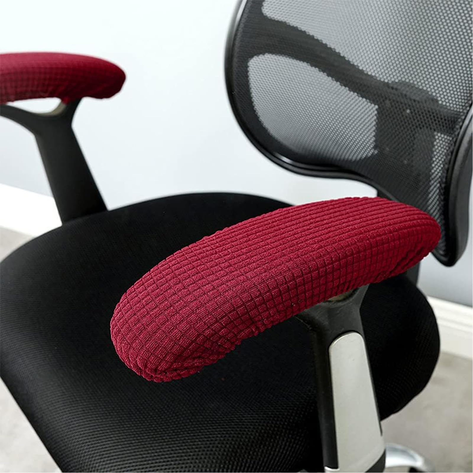 XIEHUZA 2 Pair Office Armrest Covers, Removable Armrest Protectors, Elastic Pads, Home Office Chair Seat Hand Rest Guard (Wine Red) - Image 2