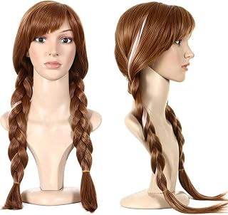 ANOGOL Brown Pigtails Princess Wig for Women Braided Brown Cosplay Wigs