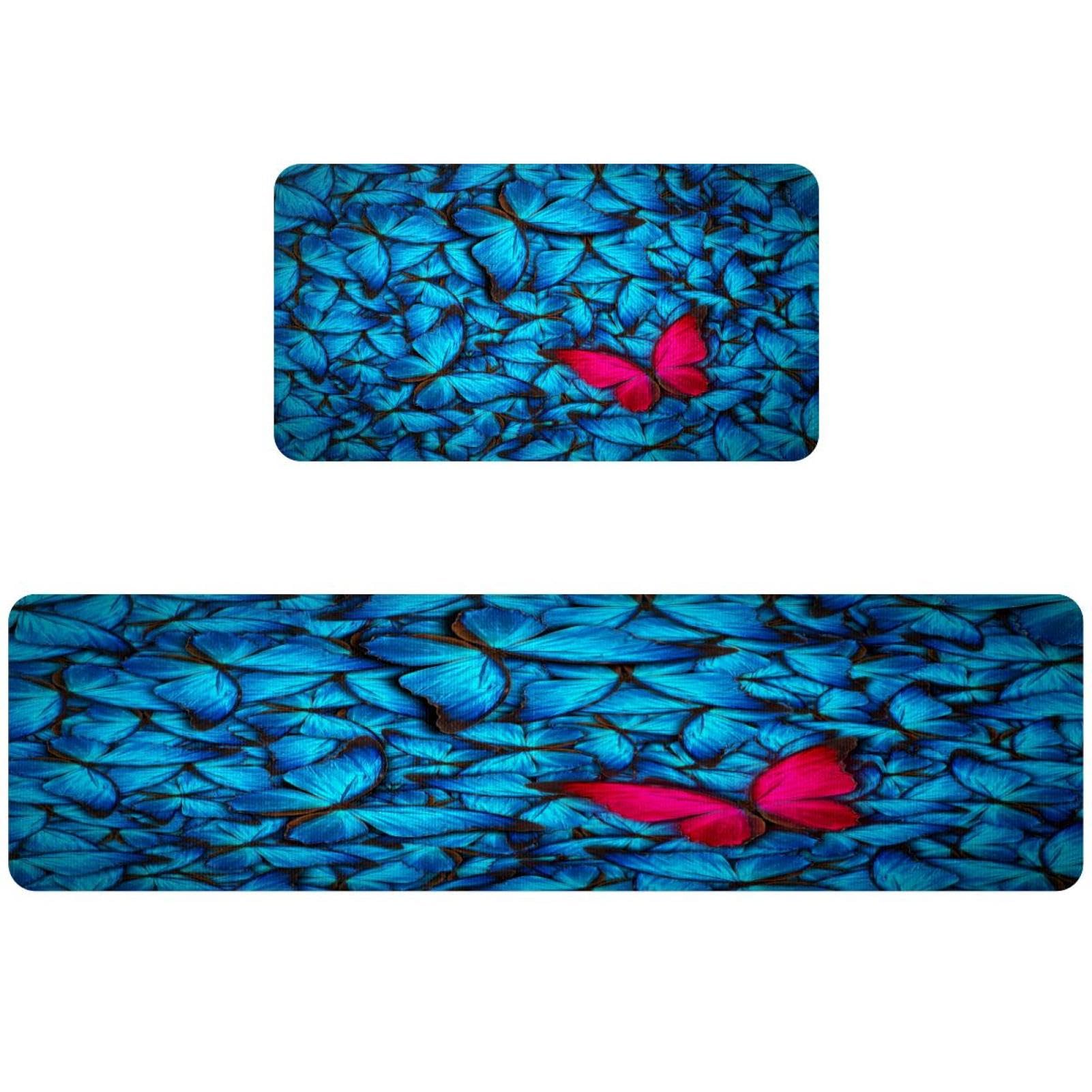 Alfombrillas de cocina con mariposas rojas y azules VAPOKF para un hogar alegre y protegido