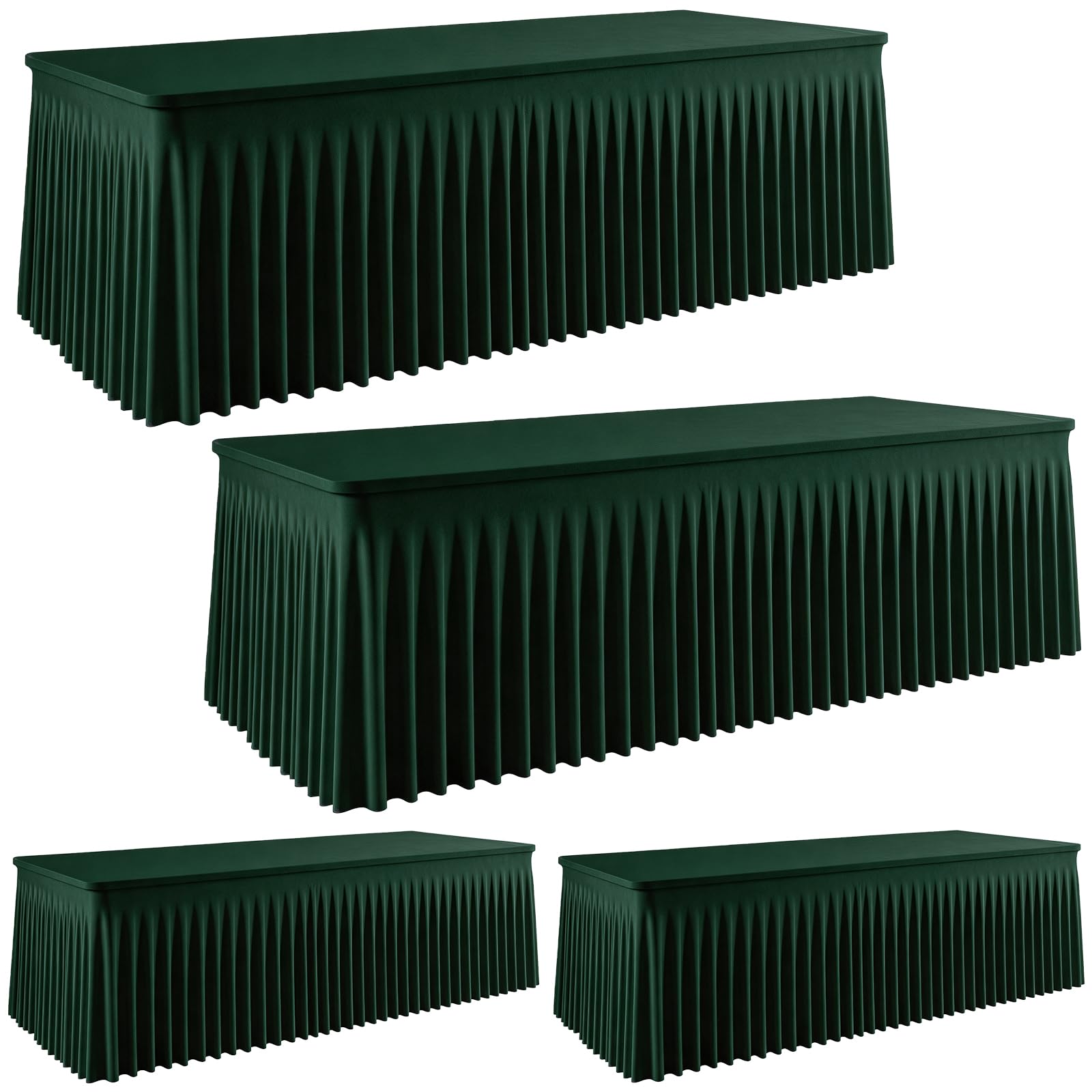 4 Pack Dark Green Spandex Table Clothes for 8 Foot Rectangle Tables, Wrinkle Free Fitted Stretch Tablecloths with Table Skirt for Wedding, Christmas, Thanksgiving, Farmhouse,Banquet &amp; Event