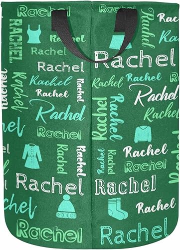 Miniatura 2 de MyPupSocks Cesta de lavandería con nombre personalizado, monograma inicial personalizado y cesta de lavandería verde y blanco para bebés para niñas