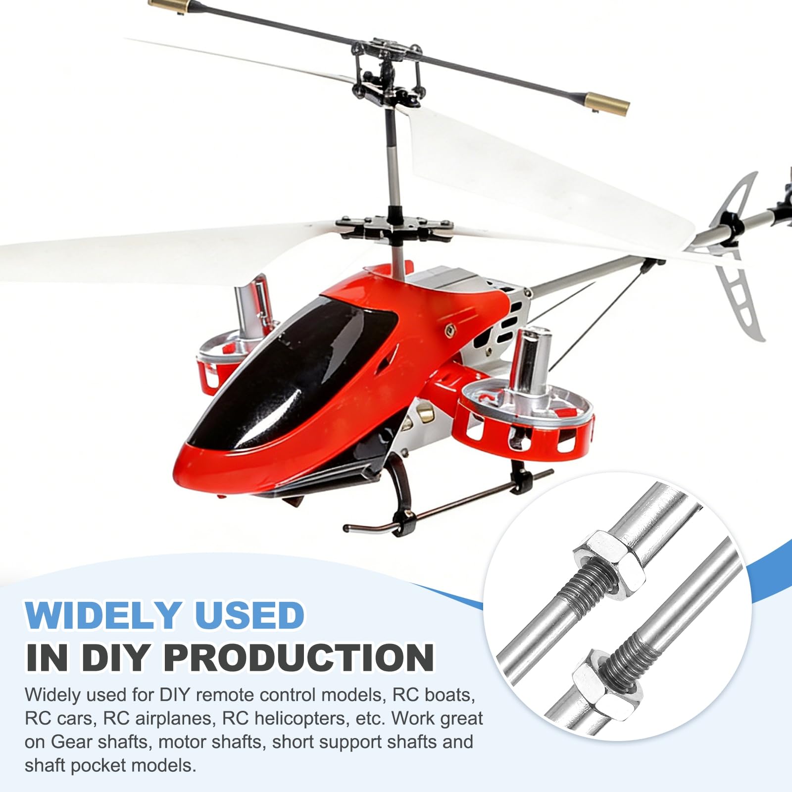 sourcing map 4 conectores de varilla de empuje con clip de metal, varilla roscada M3 de acero inoxidable 304 con clip de metal para aviones de ala fija RC de aviones, piezas de modelos de bricolaje